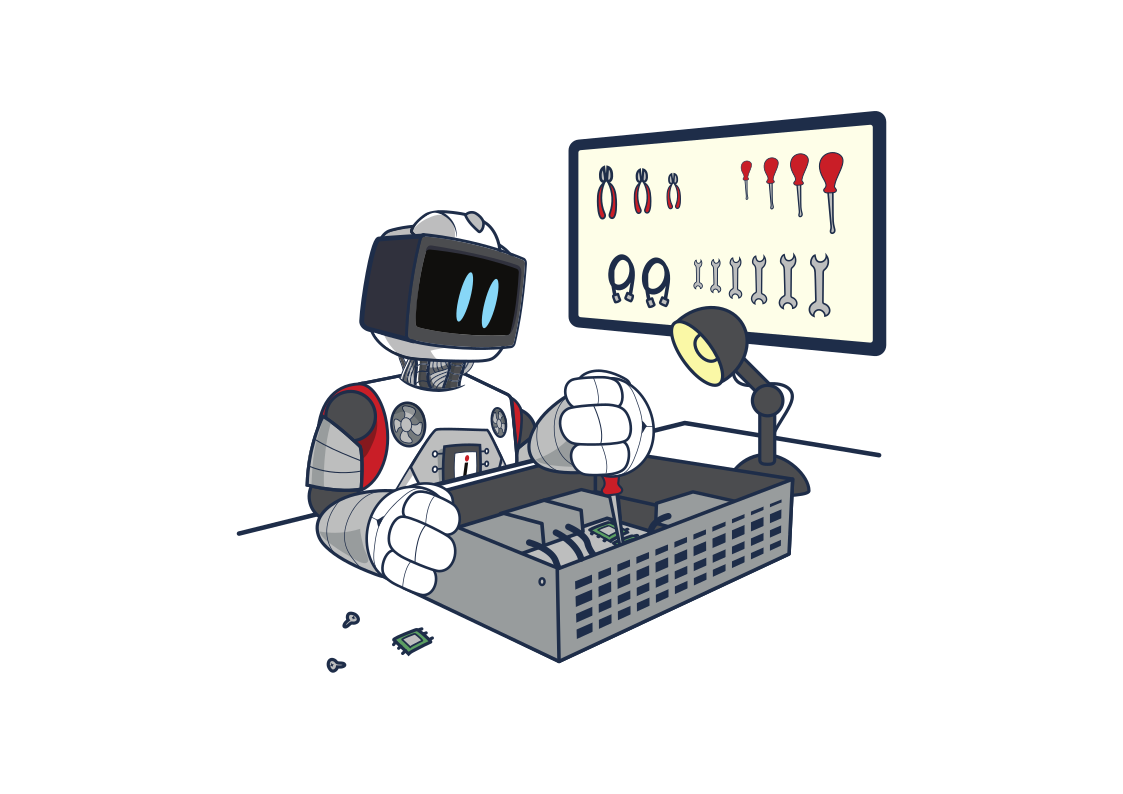 Mascote IP consertando servidor